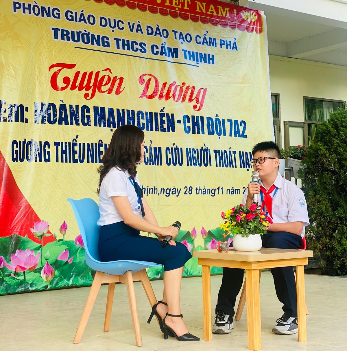 Em Hoàng Mạnh Chiến chia sẻ về câu chuyện cứu người gặp nạn.