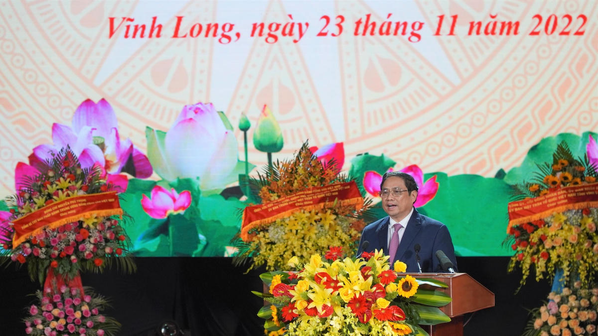 Thủ tướng Chính phủ Phạm Minh Chính đọc diễn văn ôn lại cuộc đời và sự nghiệp cách mạng cố Thủ tướng Võ Văn Kiệt.