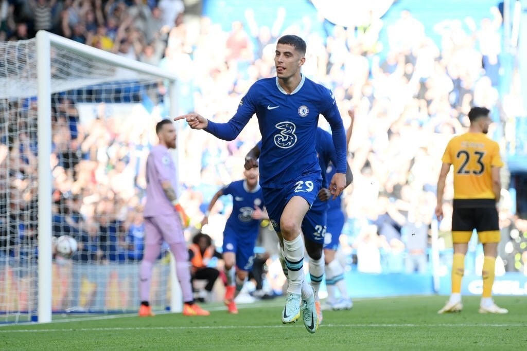 Havertz ăn mừng sau khi ghi bàn giúp Chelsea khai thông bế tắc trước Wolves (Ảnh: Getty).