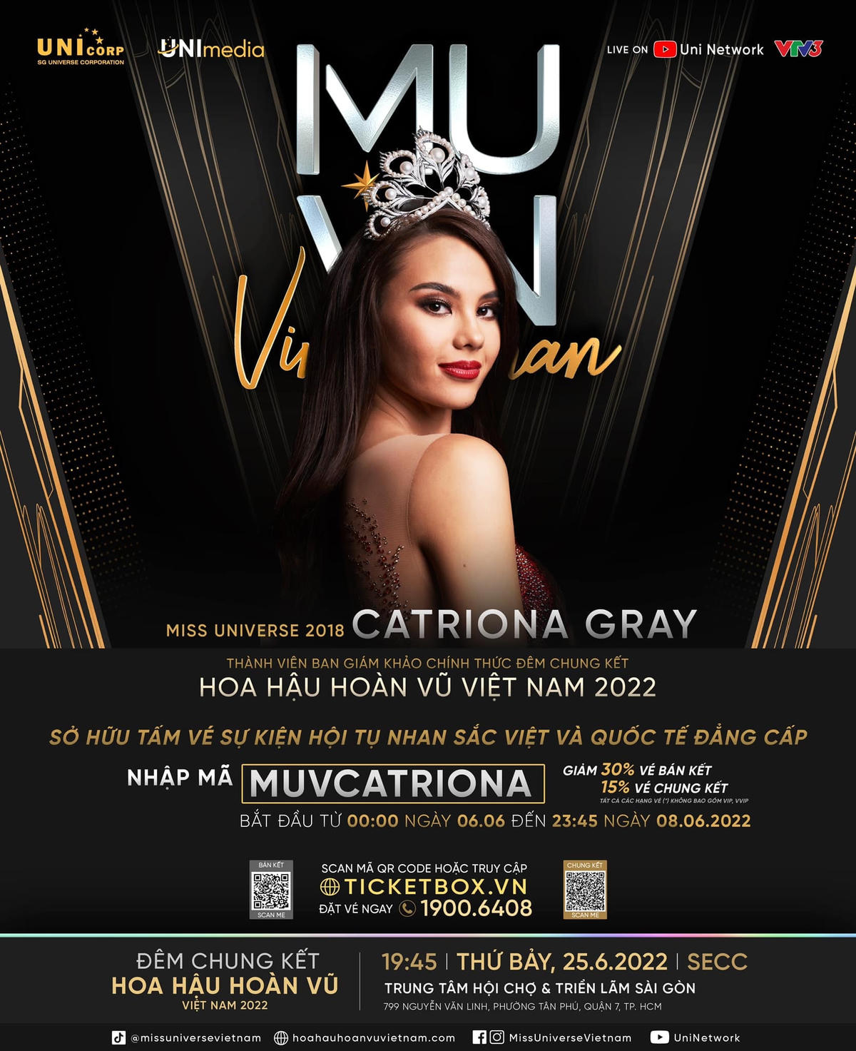Catriona Gray cùng hội đồng Ban giám khảo Hoa hậu Hoàn vũ Việt Nam 2022 sẽ chấm thi đêm chung kết.