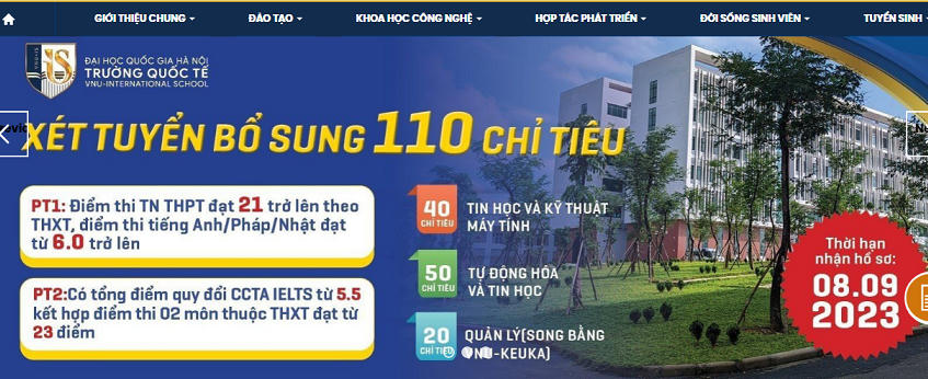Thông báo xét tuyển bổ sung của Trường Quốc tế - Đại học Quốc gia Hà Nội.