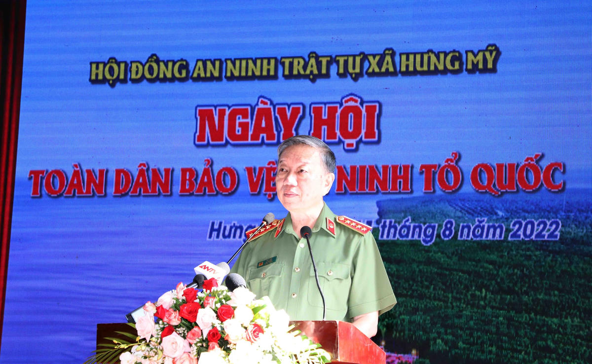 Đại tướng Tô Lâm, Bộ trưởng Bộ Công an phát biểu tại ngày hội. 