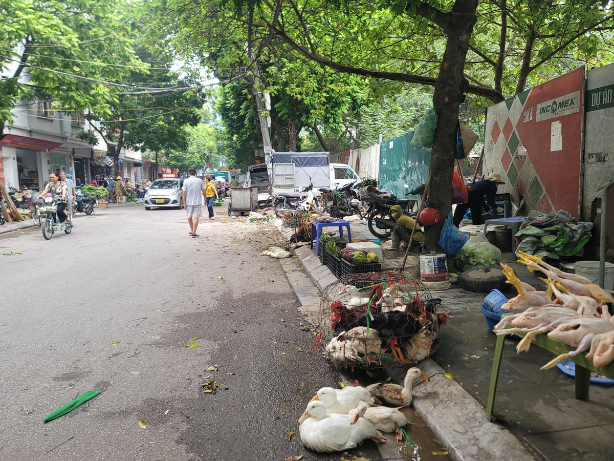 Ngõ 28, đường Xuân La, vỉa hè trở thành nơi họp chợ.