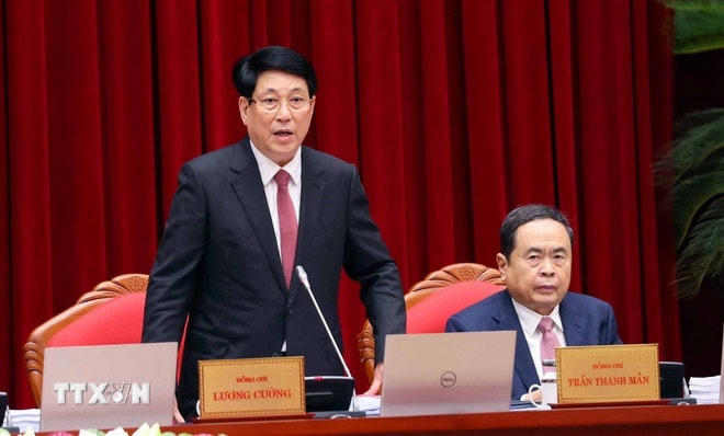 Chủ tịch nước Lương Cường phát biểu. (Ảnh: Phạm Kiên/TTXVN)