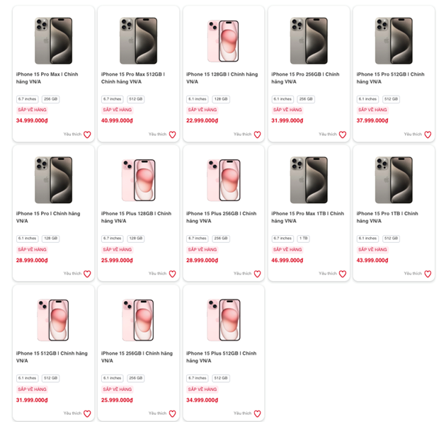 Giá bán iPhone 15 Series trên website CellphoneS. (Ảnh chụp màn hình).