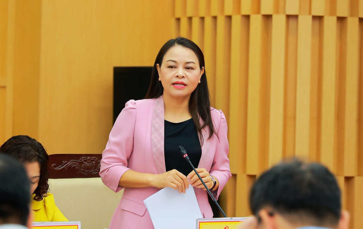 Phó Chủ tịch - Tổng Thư ký Ủy ban Trung ương MTTQ Việt Nam Nguyễn Thị Thu Hà phát biểu tại buổi khảo sát. Ảnh: Trà Hương.