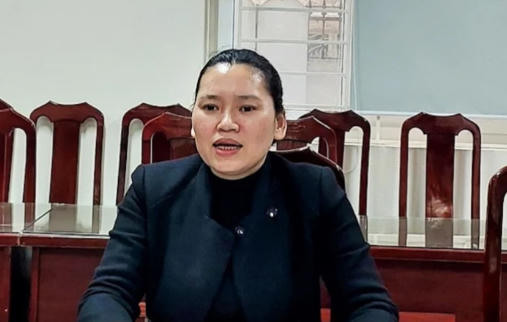 Bà Nguyễn Thị Ngân Bình, Hiệu trưởng trường Tiểu học Kim Giang trao đổi với báo chí ngày 29/3.