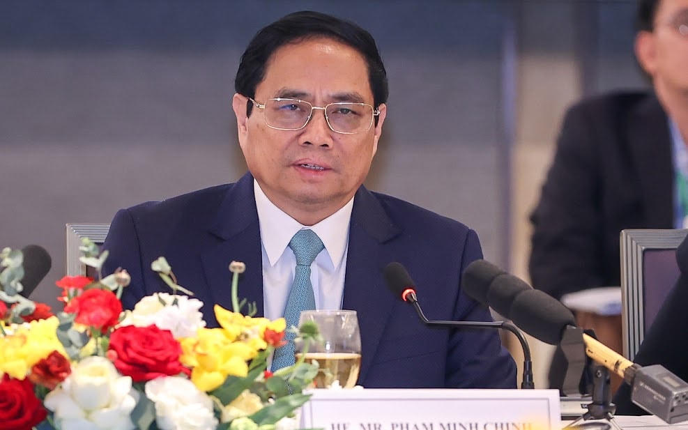 Thủ tướng Phạm Minh Chính phát biểu tại Diễn đàn doanh nghiệp Việt Nam 2023. Ảnh: VGP.