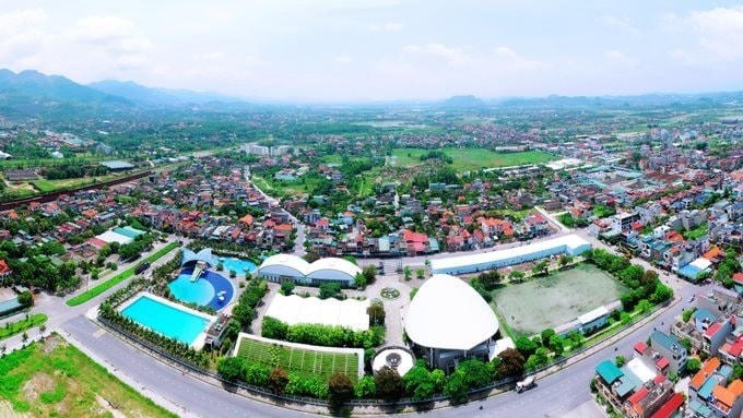 Thị xã Đông Triều nhìn từ trên cao. Ảnh: Lê Đại