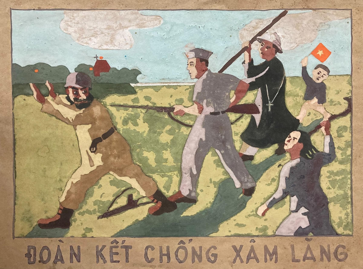 Bức tranh "Đoàn kết chống xâm lăng" tác giả Văn Giáo, sáng tác năm 1947. 