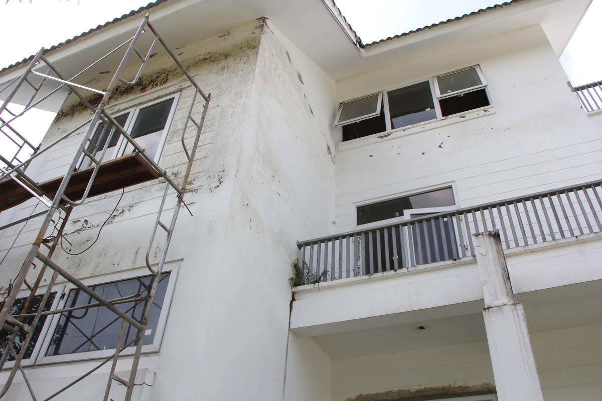 Nhiều căn nhà, biệt thự trong Dự án Ngôi Nhà Mới bỏ hoang đã lâu bị nứt nẻ, rêu mốc.