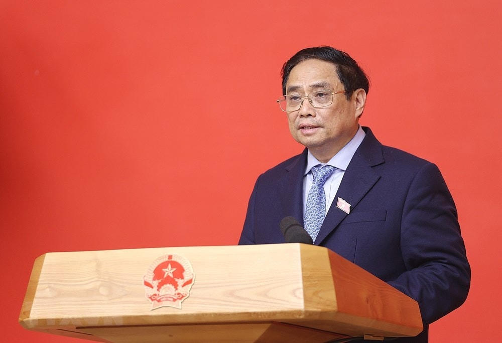 Thủ tướng Phạm Minh Chính phát biểu tại Lễ trao quyết định bổ nhiệm Phó Thủ tướng Chính phủ. (Ảnh: Dương Giang/TTXVN).
