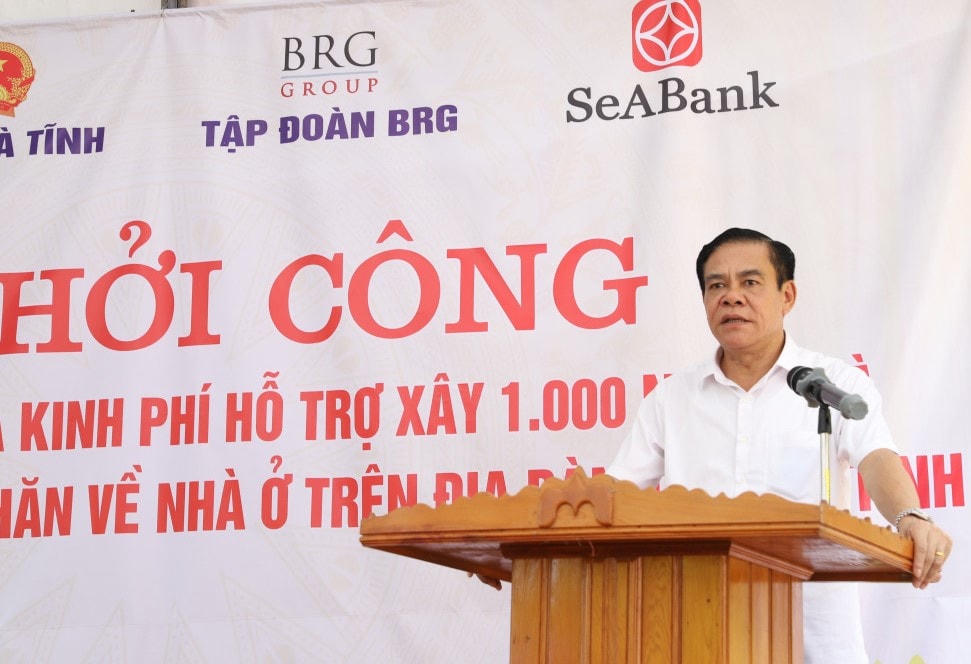 Chủ tịch UBND tỉnh Hà Tĩnh Võ Trọng Hải phát biểu cảm ơn Bộ Công an, nhà tài trợ.