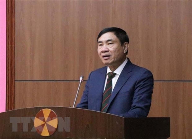 Tân Bí thư Tỉnh ủy Điện Biên nhiệm kỳ 2020 - 2025 Trần Quốc Cường phát biểu nhậm chức. Ảnh: Xuân Tiến/TTXVN.