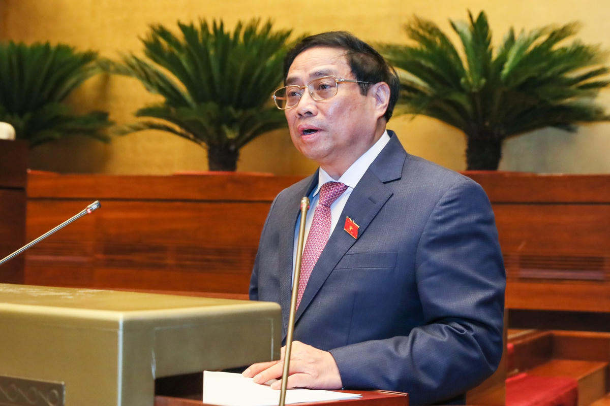 Thủ tướng Chính phủ Phạm Minh Chính báo cáo trước Quốc hội (Ảnh: Quang Vinh).