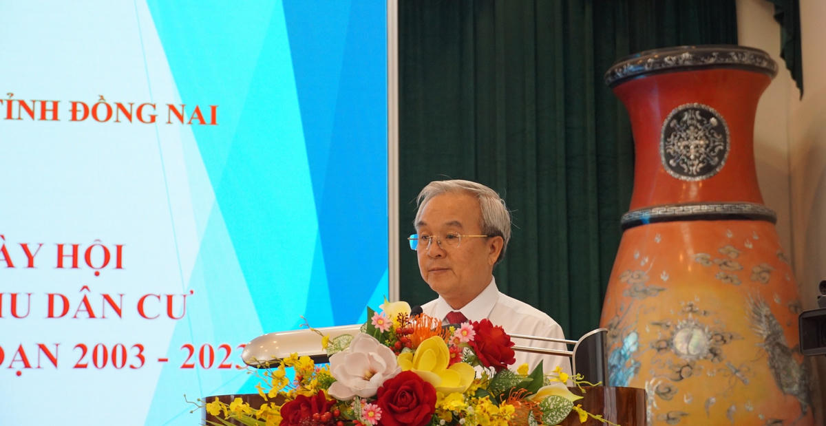 Chủ tịch Ủy ban MTTQ Việt Nam tỉnh Đồng Nai Cao Văn Quang phát biểu tại hội nghị. 