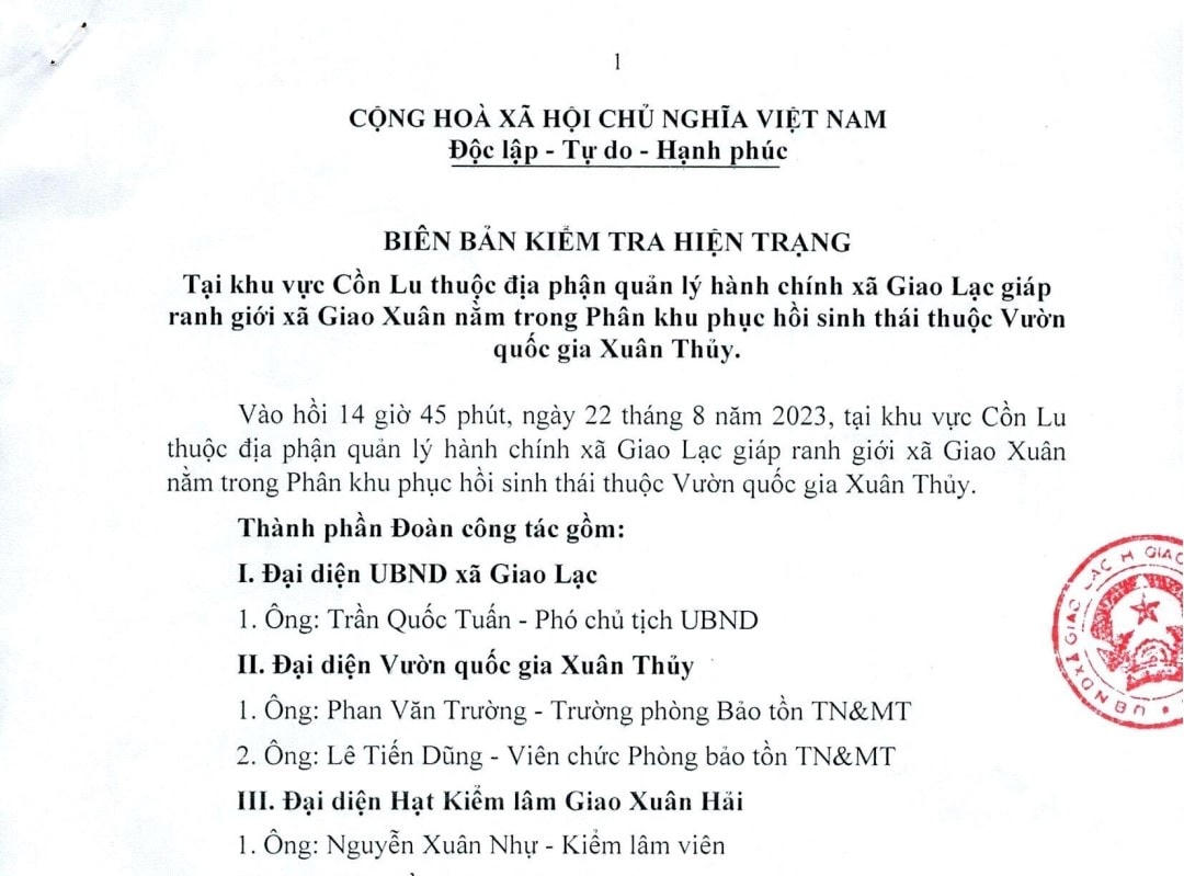 Biên bản kiểm tra hiện trạng được lập ngày 22/8.