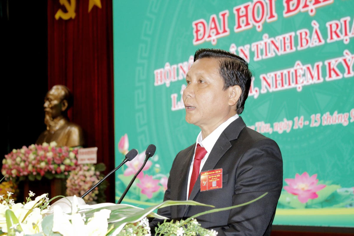 Ông Mai Minh Quang, Chủ tịch Hội Nông dân tỉnh Bà Rịa-Vũng Tàu phát biểu tại Đại hội.