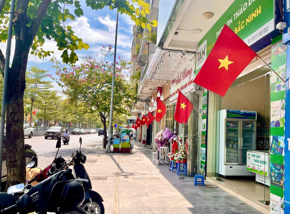 Nhà nhà treo cờ Tổ Quốc chào mừng ngày lễ trọng đại của tỉnh nhà.