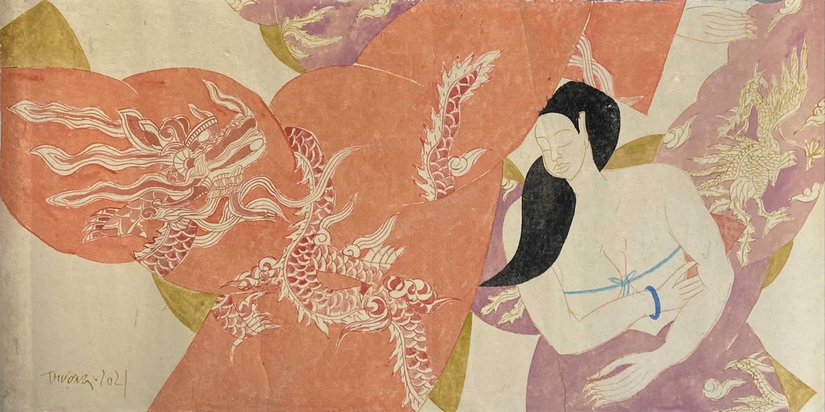 “Con rồng” (màu tự nhiên trên giấy dó) – Tranh: Phan Cẩm Thượng.