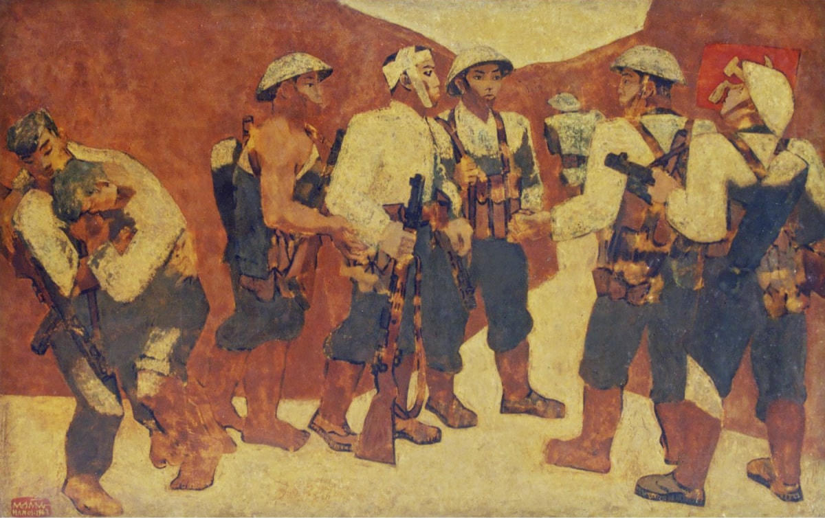 "Kết nạp Đảng ở Điện Biên Phủ" - tranh sơn mài của họa sĩ Nguyễn Sáng sáng tác năm 1963. Tác phẩm được công nhận là "Bảo vật quốc gia" năm 2013, hiện trưng bày ở Bảo tàng Mỹ thuật Việt Nam.  