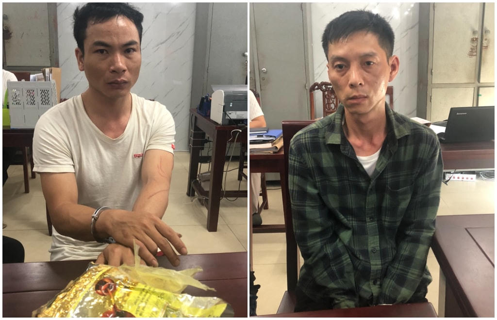 Hai đối tượng Hồng và Minh tại cơ quan công an.