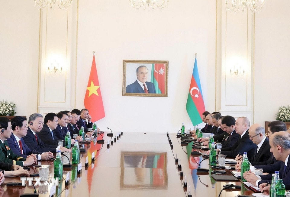 Tổng Bí thư Tô Lâm hội đàm cấp Nhà nước với Tổng thống Azerbaijan Ilham Aliyev. (Ảnh: Thống Nhất/ TTXVN)