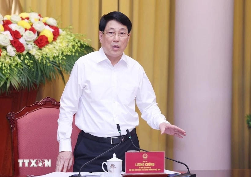 Chủ tịch nước Lương Cường phát biểu chỉ đạo. (Ảnh: Lâm Khánh/TTXVN)