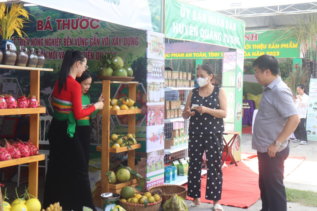 Trong đó, có 40 gian hàng của 27 huyện, thị xã, thành phố trong tỉnh; 10 gian hàng của 5 tổ chức, hiệp hội ngành hàng; 118 gian hàng của 84 DN, HTX, chủ thể OCOP... Ảnh: Đình Minh