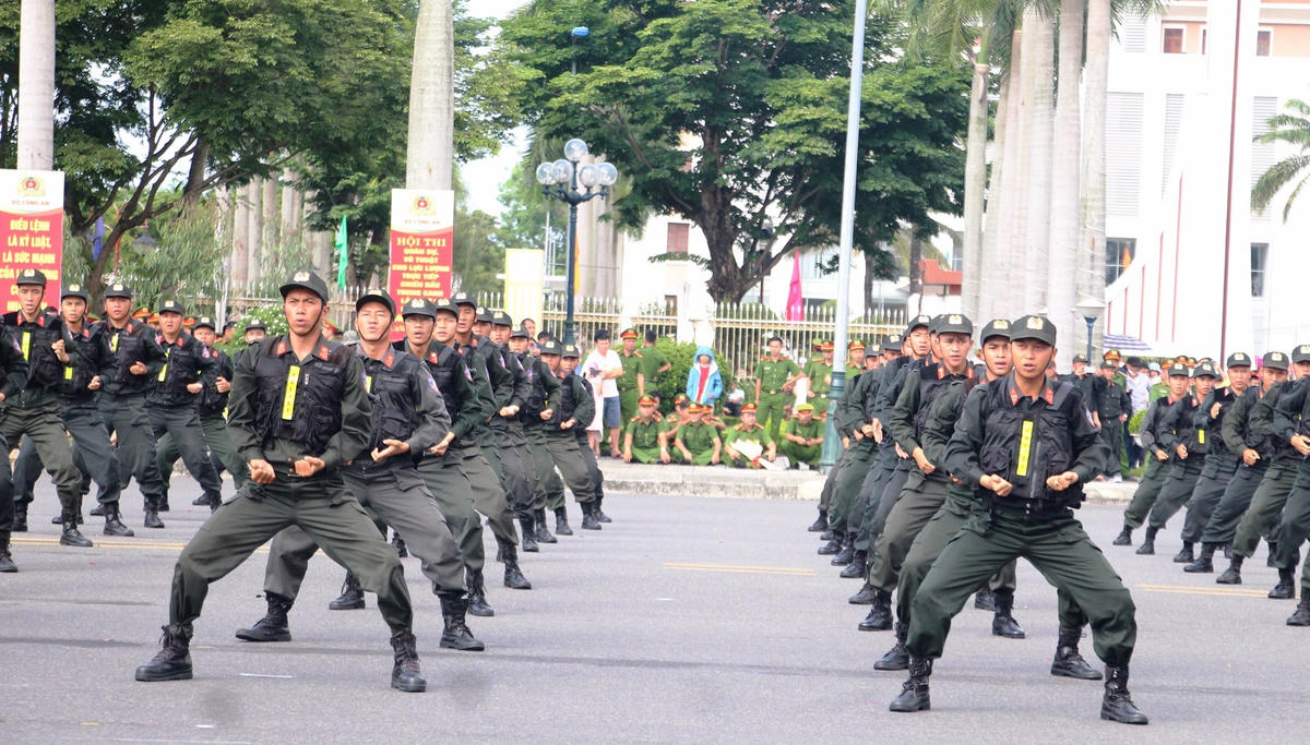 Các chiến sĩ cơ động biểu diễn võ thuật.