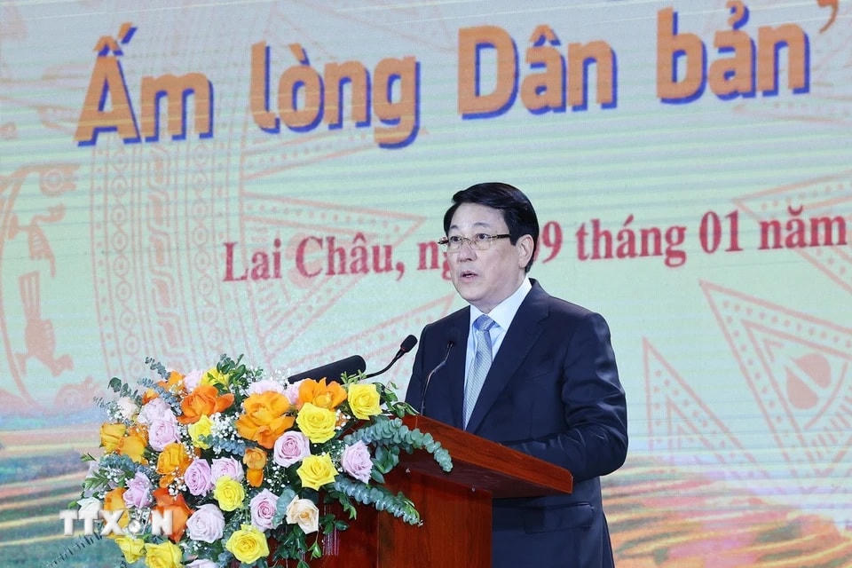 Chủ tịch nước Lương Cường phát biểu. (Ảnh: Lâm Khánh/TTXVN)