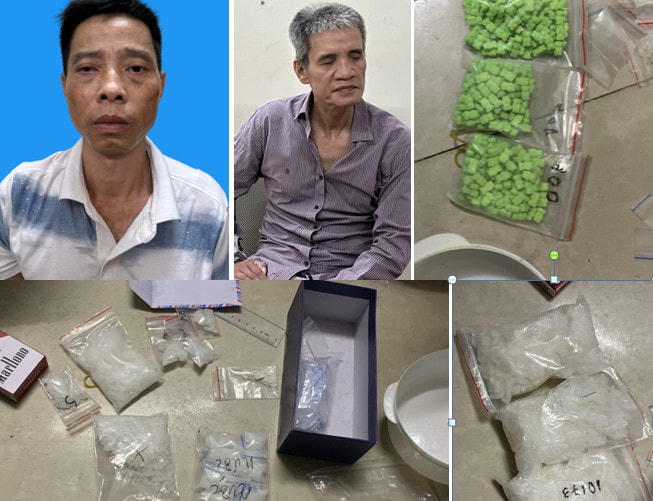 Các đối tượng và tang vật bị thu giữ.