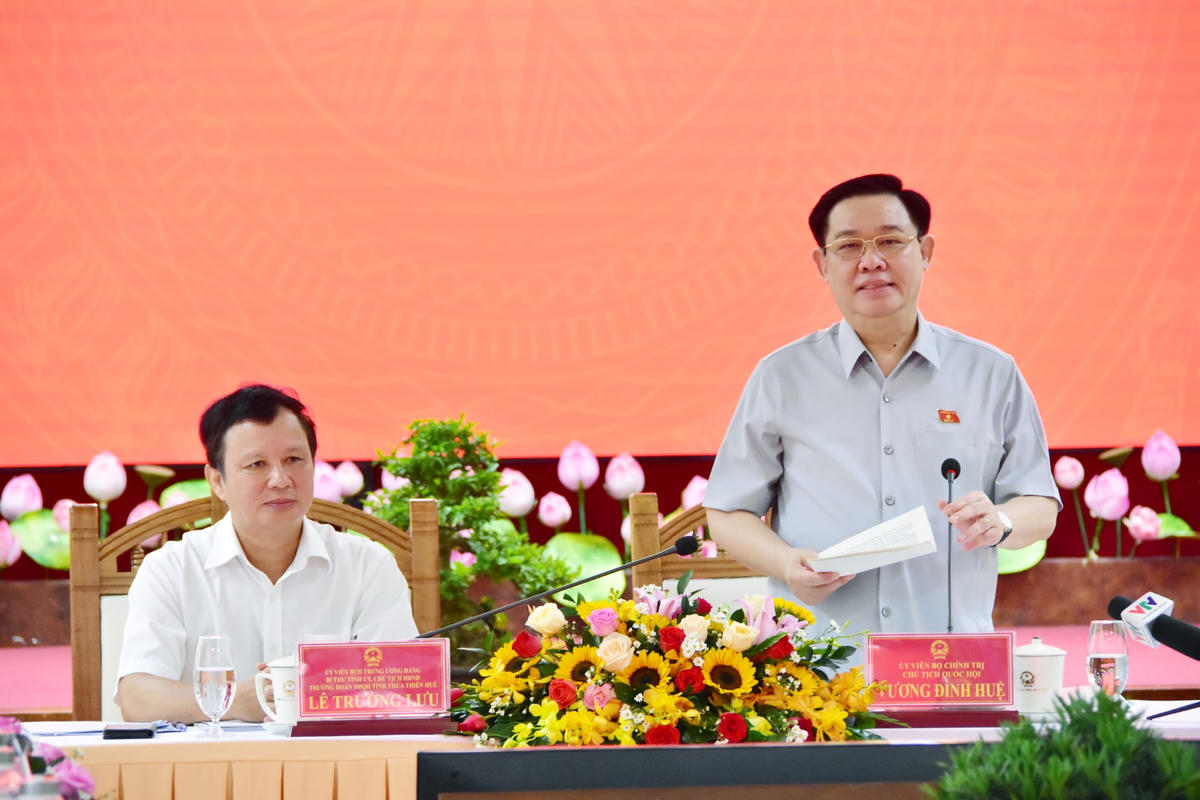 Chủ tịch Quốc hội Vương Đình Huệ phát biểu tại buổi làm việc.