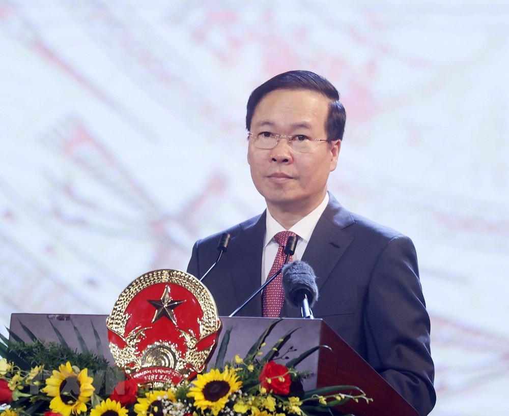 Chủ tịch nước Võ Văn Thưởng khẳng định Việt Nam kiên trì phấn đấu thực hiện lý tưởng độc lập dân tộc, gắn liền với chủ nghĩa xã hội mà Đảng, Bác Hồ và nhân dân đã lựa chọn. (Ảnh: Thống Nhất/TTXVN).