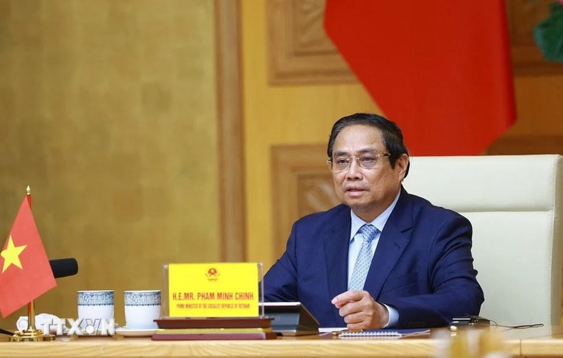 Thủ tướng Phạm Minh Chính phát biểu tại Hội nghị cấp cao trực tuyến về khí hậu. (Ảnh: Dương Giang/TTXVN)