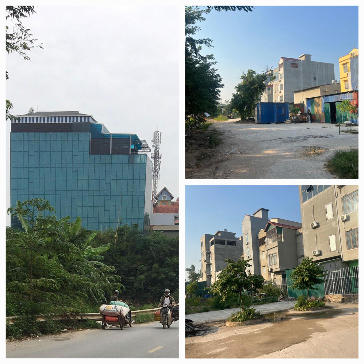 Các công trình trên đất công (bên phải ảnh) và trên đê sông Đáy (bên trái ảnh).
