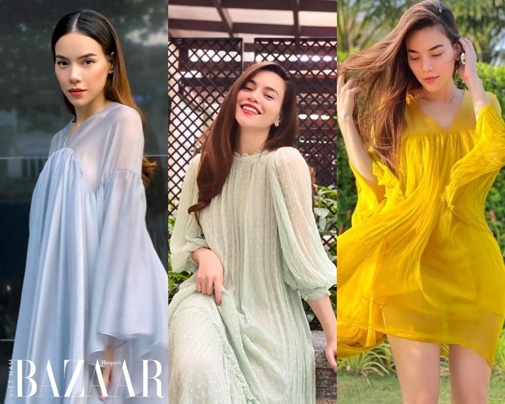 Hồ Ngọc Hà ưu tiên những thiết kế dạng rộng giấu nhẹm bụng bầu. 