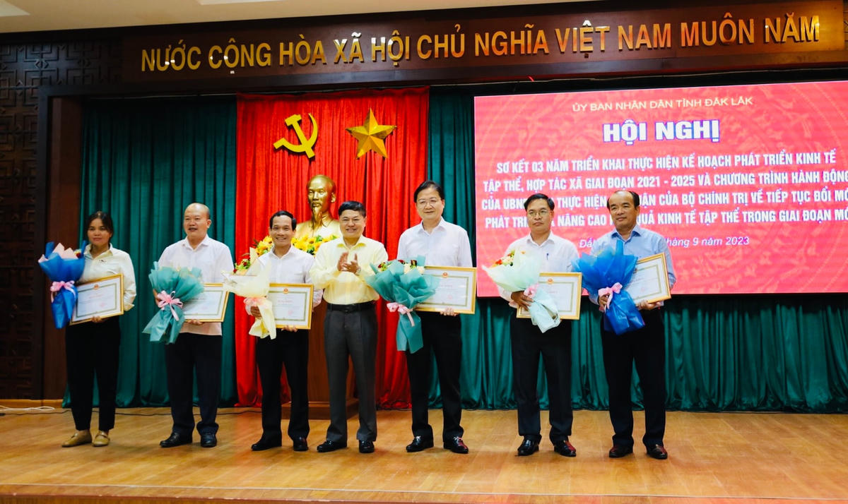 Ông Phạm Minh Tấn, Phó Bí thư Thường trực Tỉnh ủy trao Bằng khen cho các tập thể.