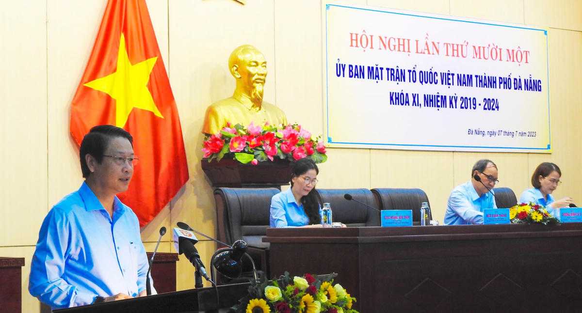 Chủ tịch Ủy ban MTTQ Việt Nam TP Đà Nẵng Ngô Xuân Thắng phát biểu khai mạc Hội nghị. Ảnh: Thanh Tùng.