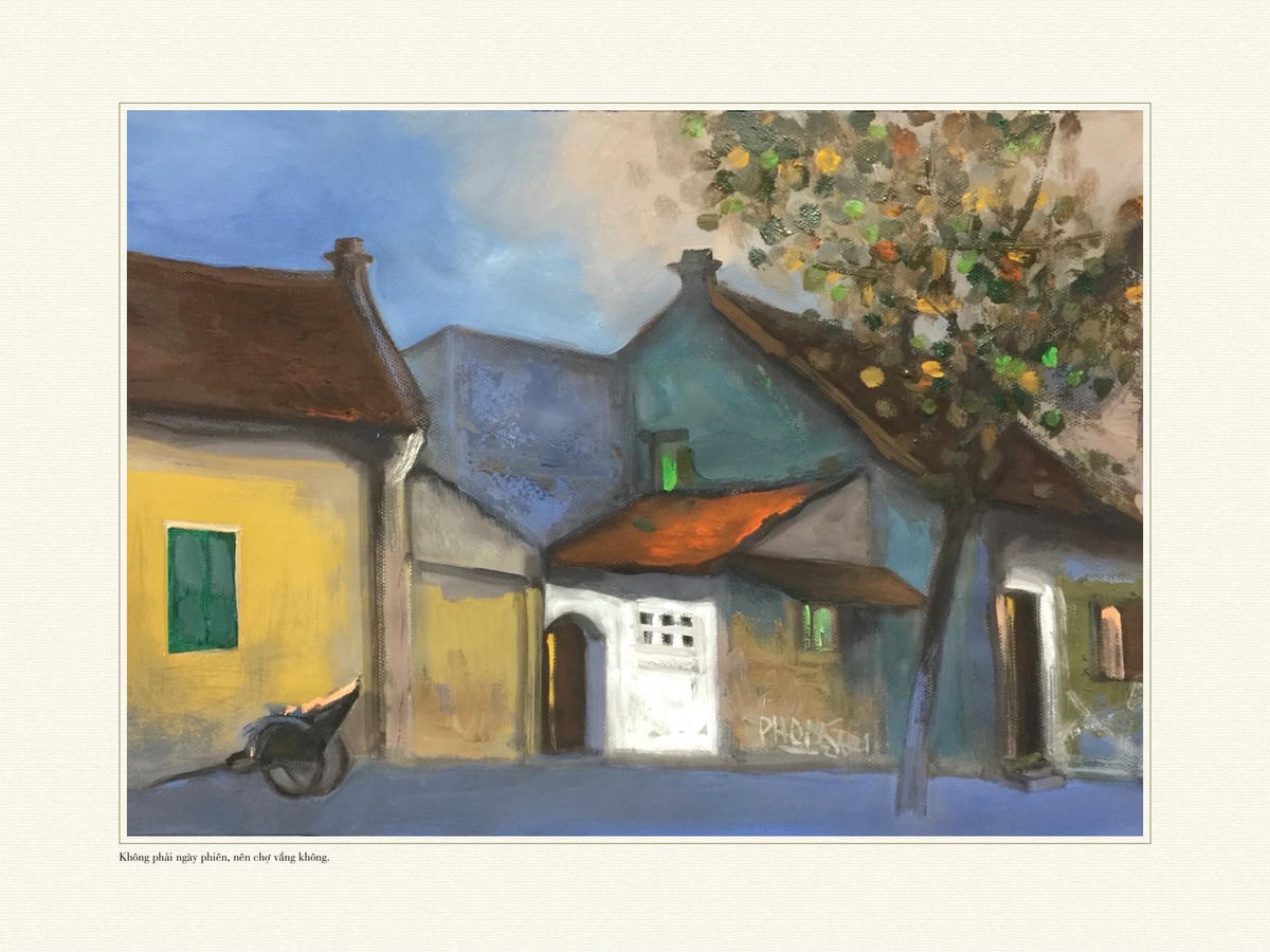 Tranh minh họa truyện "Gió lạnh đầu mùa" đang được trưng bày tại Đông A Gallery.