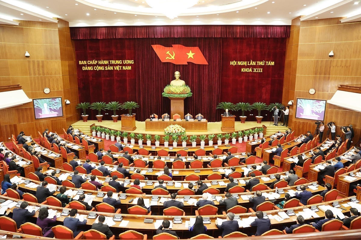 Quang cảnh phiên khai mạc Hội nghị Trung ương 8, khóa XIII. Ảnh: TTXVN.
