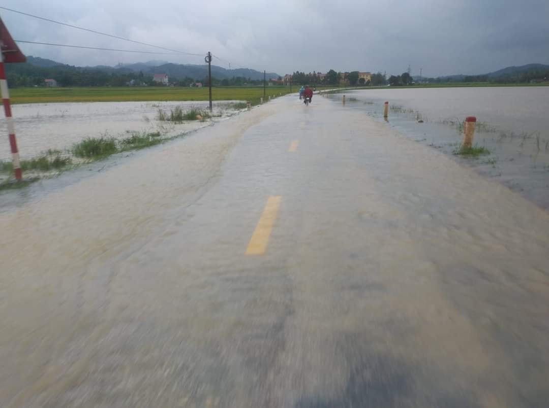 Con đường vào Trường THPT Thạch Thành 3 ngập trong nước.