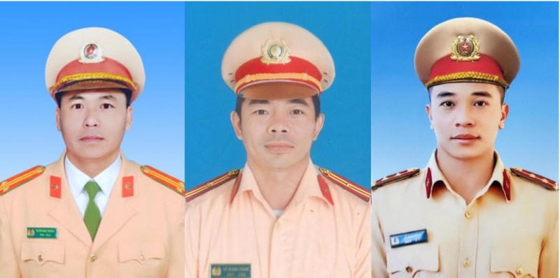 Ba cán bộ, chiến sĩ hy sinh đều thuộc Phòng Cảnh sát giao thông Công an tỉnh Lâm Đồng. Ảnh: Bộ Công an.