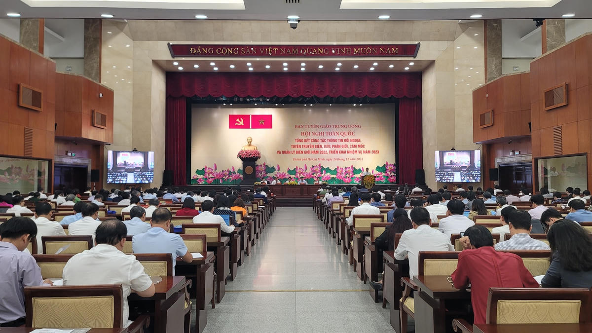 Quang cảnh Hội nghị toàn quốc tổng kết công tác thông tin đối ngoại, tuyên truyền biển, đảo năm 2022. (Ảnh: Hồng Phúc).