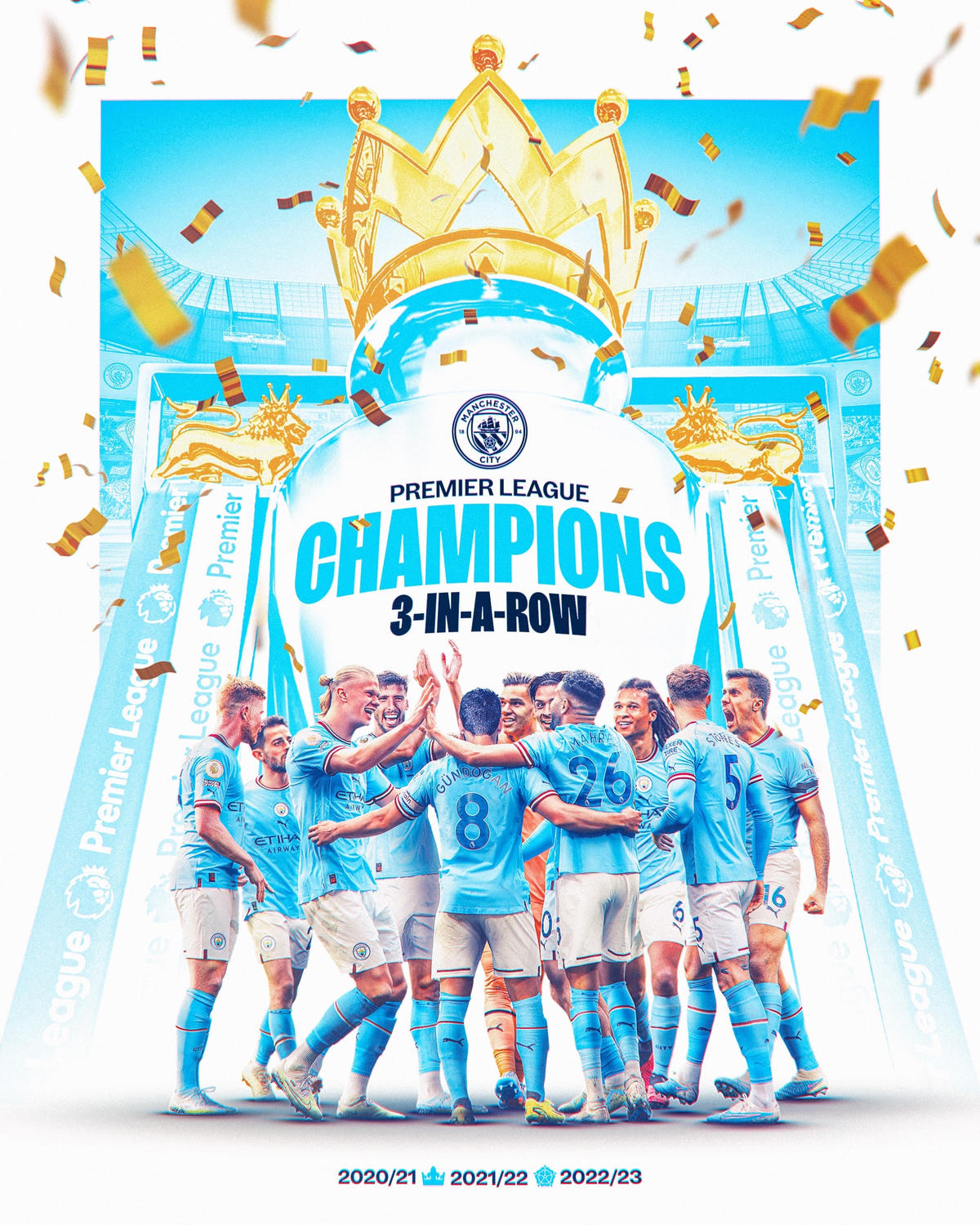 Man City vô địch Ngoại hạng Anh mùa thứ ba liên tiếp