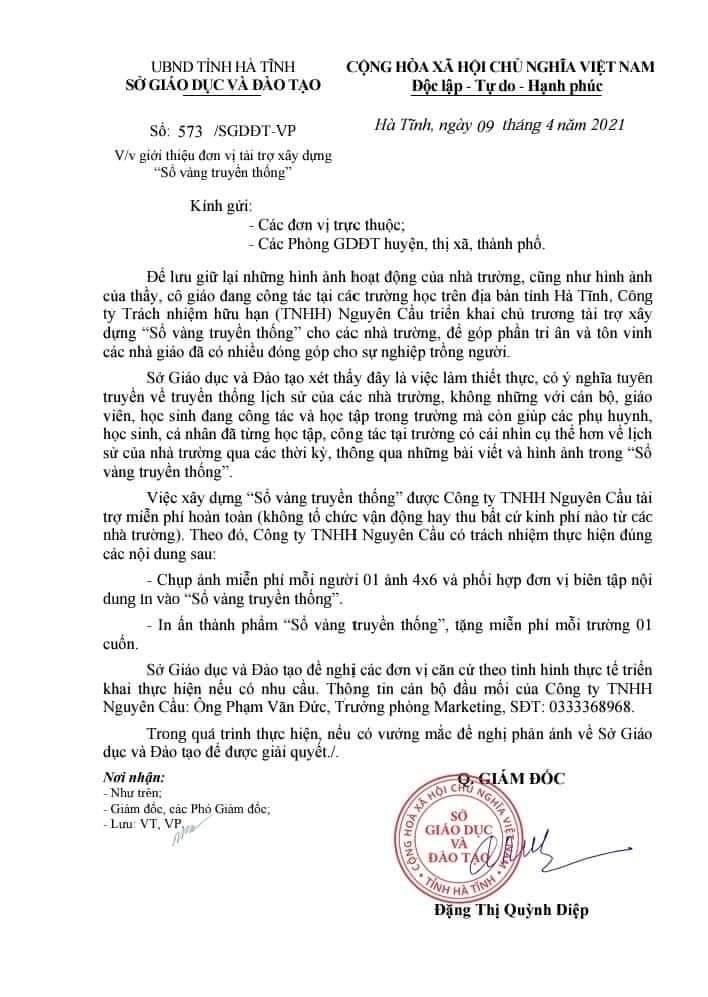 Văn bản giới thiệu với những lời "có cánh" của Sở GD&ĐT Hà Tĩnh.