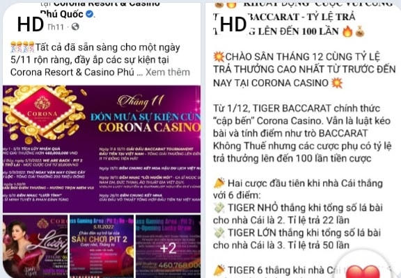 Quảng cáo Casino đầu tiên cho người Việt ở Phú Quốc trên các nền tảng mạng xã hội.