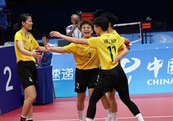Niềm vui chiến thắng của các cô gái Cầu Mây Việt Nam. Ảnh: Cục Thể dục Thể thao.