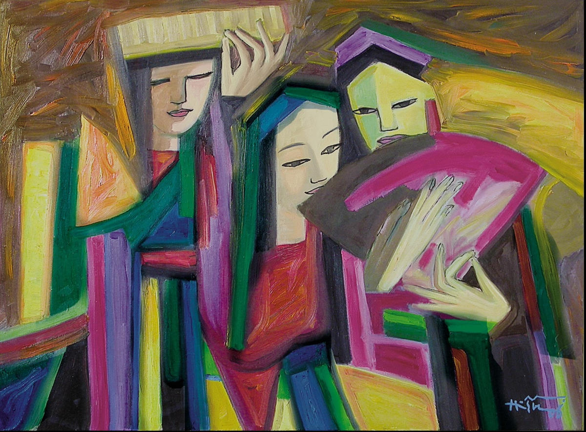 “Quan họ” - Tranh của họa sĩ Nguyễn Thị Hiền.  