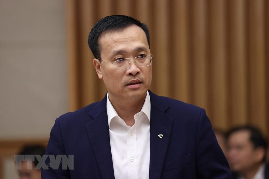 Chủ tịch Hội đồng quản trị Ngân hàng Ngoại thương Việt Nam (Vietcombank) Phạm Quang Dũng phát biểu. (Ảnh: Dương Giang/TTXVN).